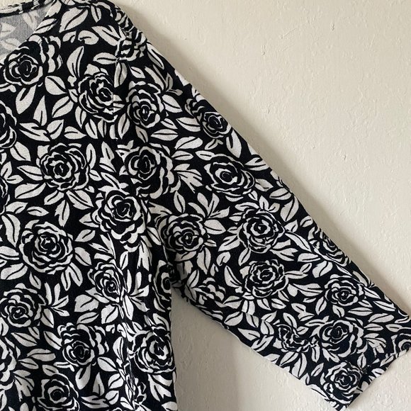 Talbots Womens Blouse Floral Rose Size L Boatneck 3/4 Sleeve Casual Summer Top - Picture 6 of 10